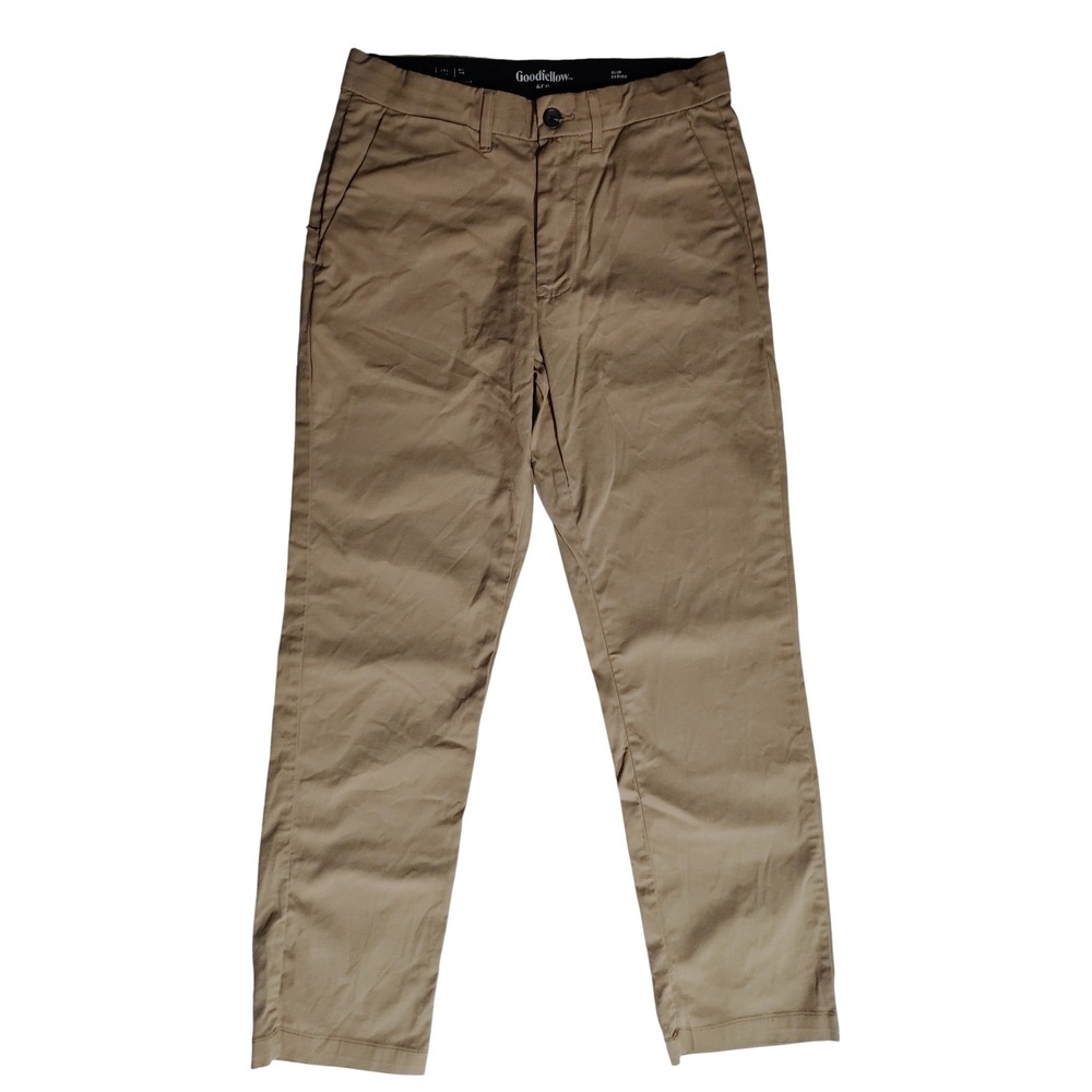 Goodfellow & Co Mens Slim Fit Chino Pants Khaki Tan 29x30 Stretch Tech‎ Prep